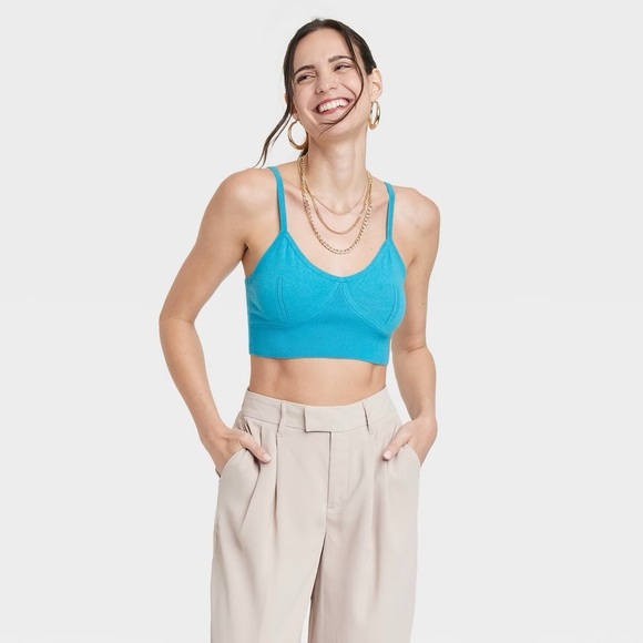 A New Day V-Neck Bralette Sweater Top Blue - Picture 1 of 2